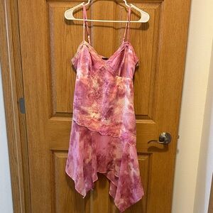 Elegant Pink Tie-Dye Midi Dress